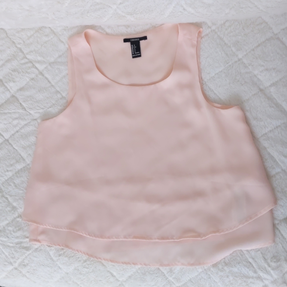 Silk Chiffon Forever 21 Pink Layered Crop Top